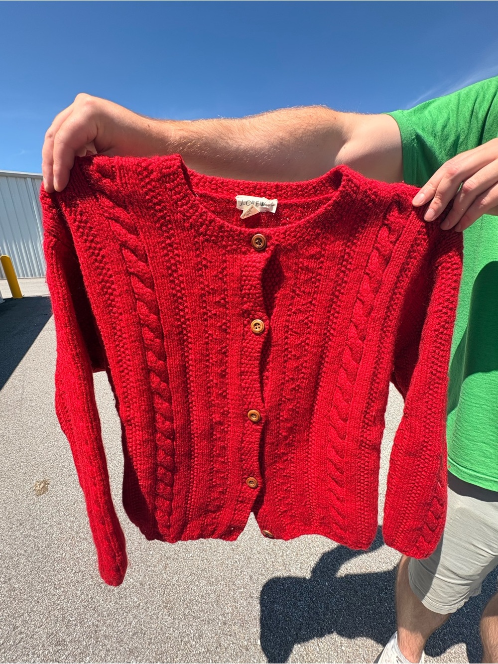 J. Crew Red Cable-Knit Cardigan Sweater